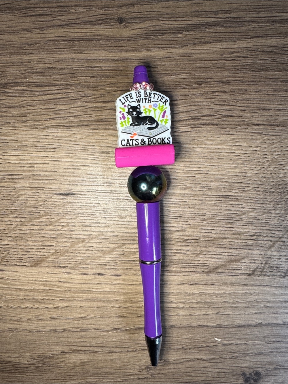 Purple Pen with Cat and Book Design